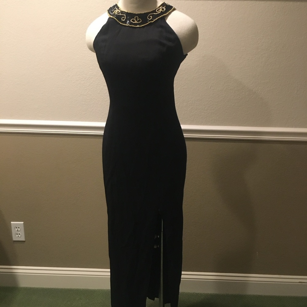 Vintage Black Dress with Gold Accents